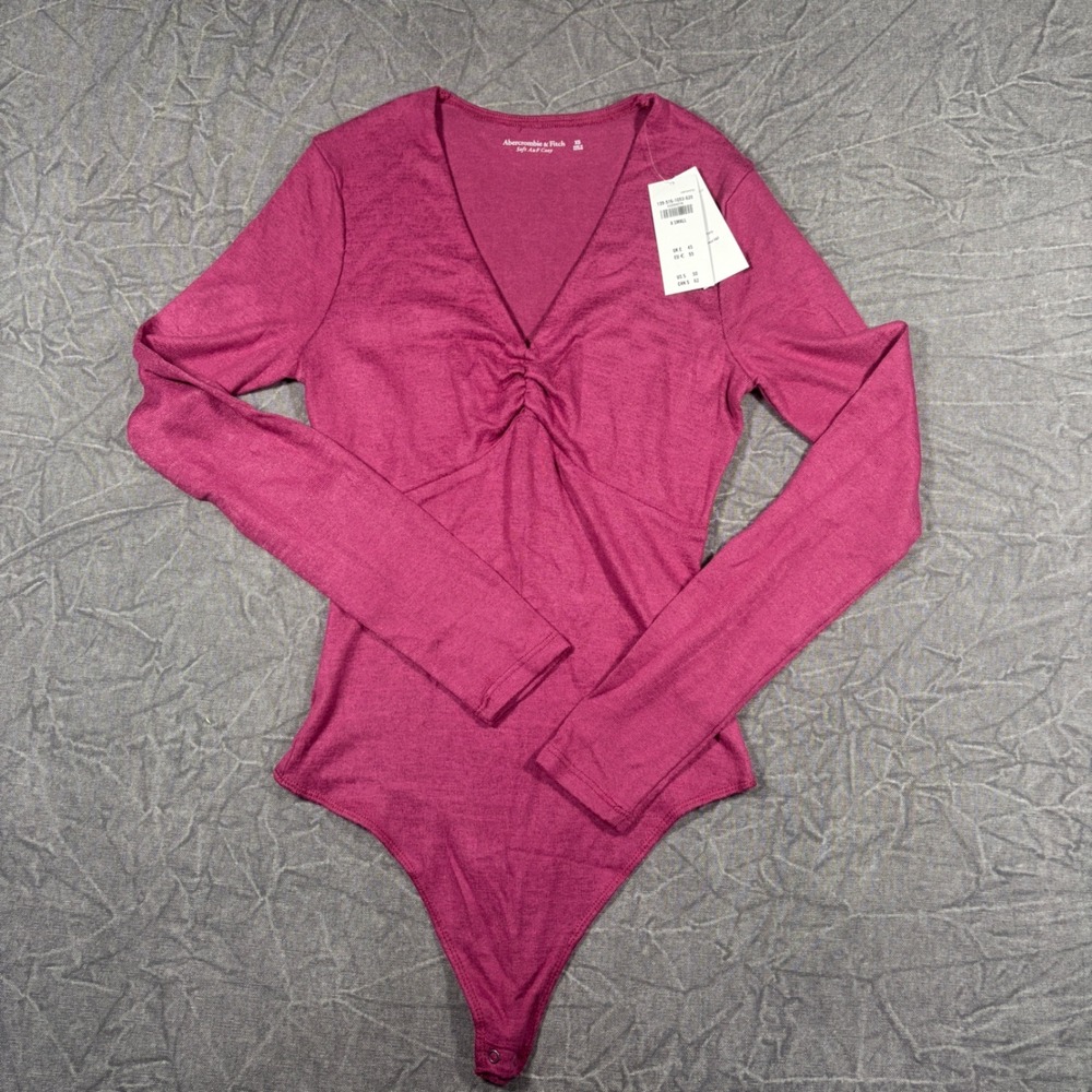 Abercrombie & Fitch Bodysuit Womens XS Berry Soft A&F Cozy V-Neck Long Sleeve